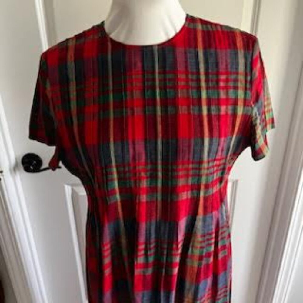 VTG 90's Linen Cotton Positive Attitude DartedPlaid Maxi Dress Women's 12 - Picture 4 of 9